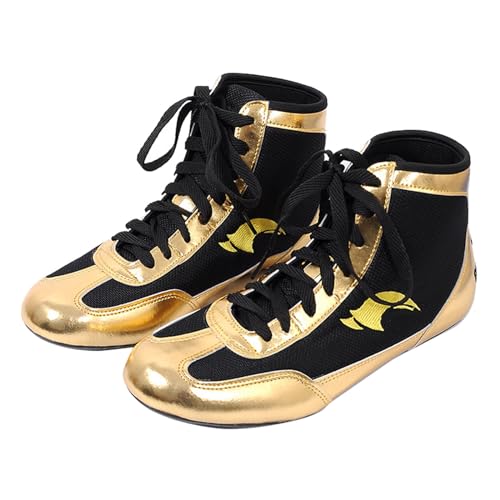 IQYU Zapatos de negocios para hombre, zapatos de boxeo, zapatos de boxeo, zapatos de entrenamiento de competición, calcetines funcionales para hombre, dorado, 41 EU