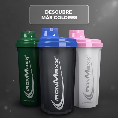 IronMaxx Protein Shaker- negro noche 700ml | Mezclador de proteínas con tapa de rosca, tamiz & escala de medición | a prueba de fugas, apto para lavavajillas y sin plastificantes BPA ni DEHP