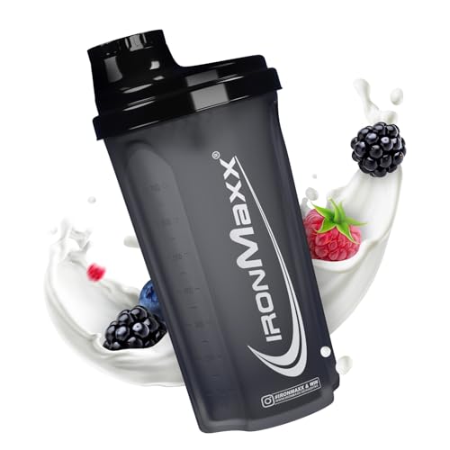 IronMaxx Protein Shaker- negro noche 700ml | Mezclador de proteínas con tapa de rosca, tamiz & escala de medición | a prueba de fugas, apto para lavavajillas y sin plastificantes BPA ni DEHP