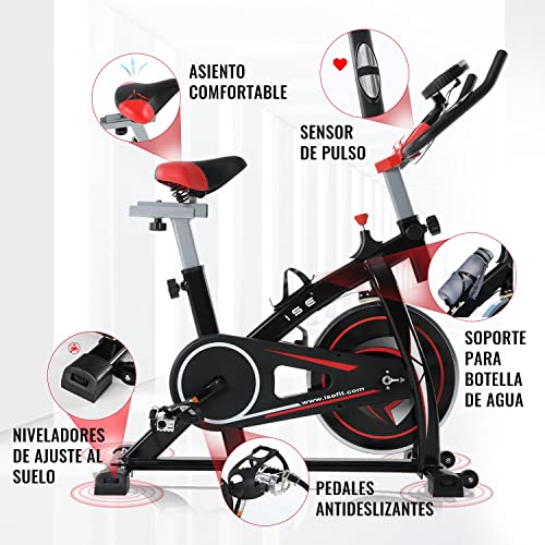 ISE Bicicleta Estática, Volante de Inercia, Ajustable Resistencia,Bicicleta Fitness de Gimnasio Ejercicio con Pantalla,Soporte, Sillín Ajustable,SY-7802