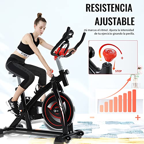 ISE Bicicleta Estática, Volante de Inercia, Ajustable Resistencia,Bicicleta Fitness de Gimnasio Ejercicio con Pantalla,Soporte, Sillín Ajustable,SY-7802