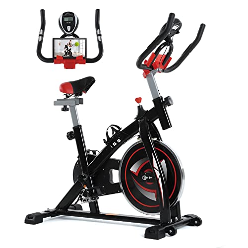 ISE Bicicleta Estática, Volante de Inercia, Ajustable Resistencia,Bicicleta Fitness de Gimnasio Ejercicio con Pantalla,Soporte, Sillín Ajustable,SY-7802