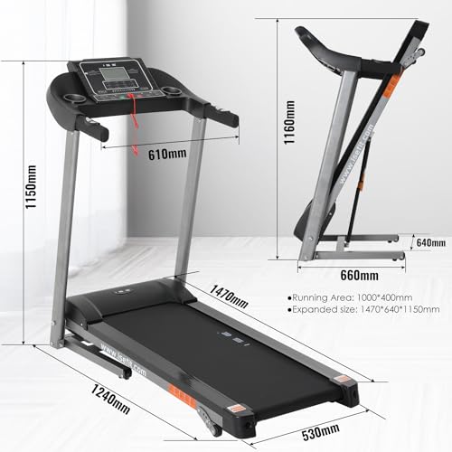 ISE Cinta de Correr eléctrica Plegable para Fitness, Motor de 2.0 HP, Pantalla LCD multifunción con 12 programas, Cinta de Correr silenciosa en la Oficina en casa, 100kg, SY-T2711