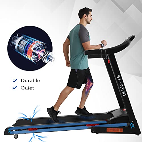 ISE Cinta de Correr eléctrica Plegable Pro, Motor silencioso de 3 HP, Pantalla LCD multifunción de 1-16KM/H con 12 programas de Ejercicio, inclinación automática, MAX.120kg, SY-T2710