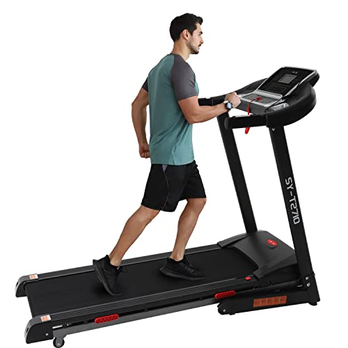 ISE Cinta de Correr eléctrica Plegable Pro, Motor silencioso de 3 HP, Pantalla LCD multifunción de 1-16KM/H con 12 programas de Ejercicio, inclinación automática, MAX.120kg, SY-T2710