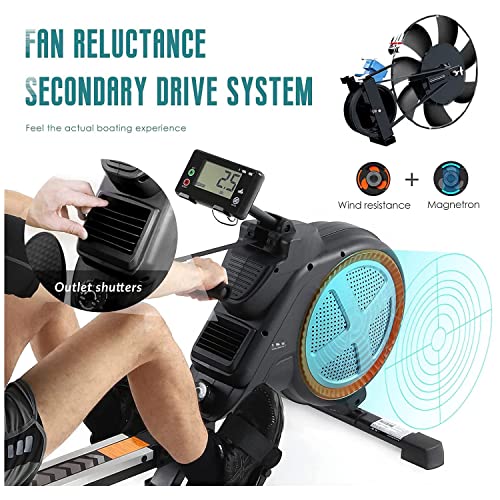 ISE Máquina de Remo semicomercial Plegable para Fitness, Sistema de Freno de Aire magnético y 8 Niveles de Resistencia, raíles de Aluminio Dobles. Pantalla LCD. Home ISE Cardio Fitness SY-1757