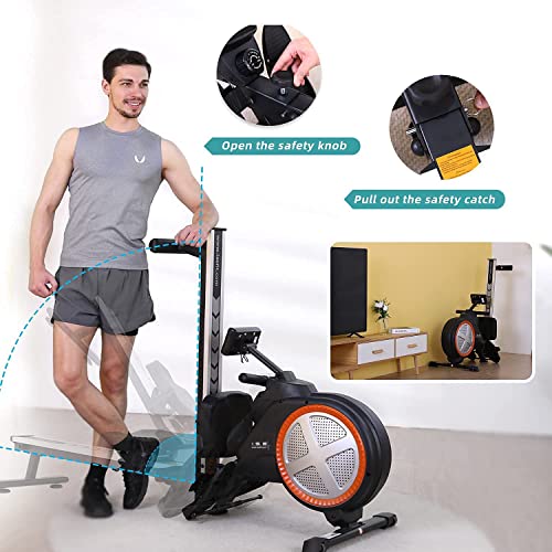 ISE Máquina de Remo semicomercial Plegable para Fitness, Sistema de Freno de Aire magnético y 8 Niveles de Resistencia, raíles de Aluminio Dobles. Pantalla LCD. Home ISE Cardio Fitness SY-1757