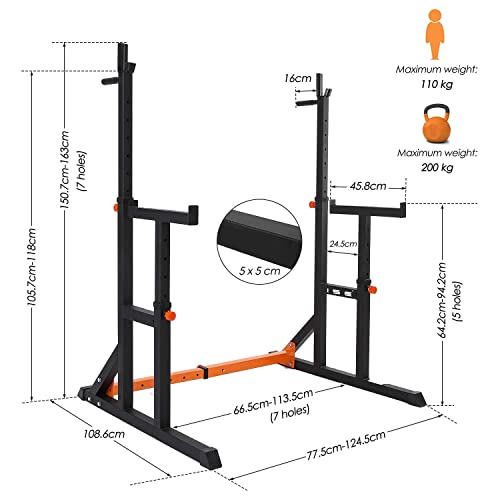 ISE Soporte Barra Pesas Soporte Sentadillas Rack Ajustable, Estante de Barra con Pesas Soporte de Levantamiento Gimnasio para Banco de Peso, Máx 200kg, SY-RK1002