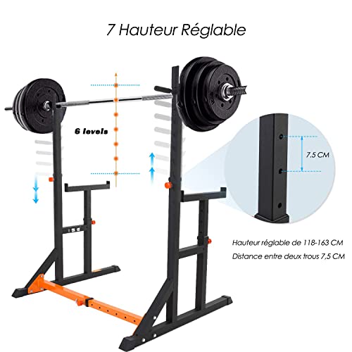 ISE Soporte Barra Pesas Soporte Sentadillas Rack Ajustable, Estante de Barra con Pesas Soporte de Levantamiento Gimnasio para Banco de Peso, Máx 200kg, SY-RK1002