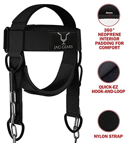 JAG GEARS Entrenador De Cuello - Entrenamiento De Cuello, 7 Mm, Neopreno, Acolchado Con Cadena De Acero Ajustable De 110 Cm De Largo, Para Gimnasio, Carreras, Boxeo, Entrenamiento De Cuello