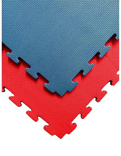 JARDIN202-1x1m| Esterilla Reversible Antideslizante | Suelo para gimnasios y Judo | Con Bordes | Espesor: 40 mm (Rojo y Azul)