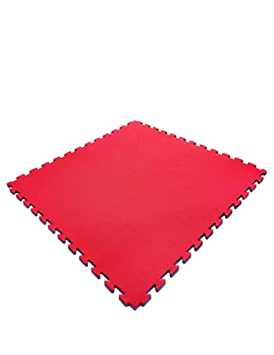 JARDIN202-1x1m| Esterilla Reversible Antideslizante | Suelo para gimnasios y Judo | Con Bordes | Espesor: 40 mm (Rojo y Azul)