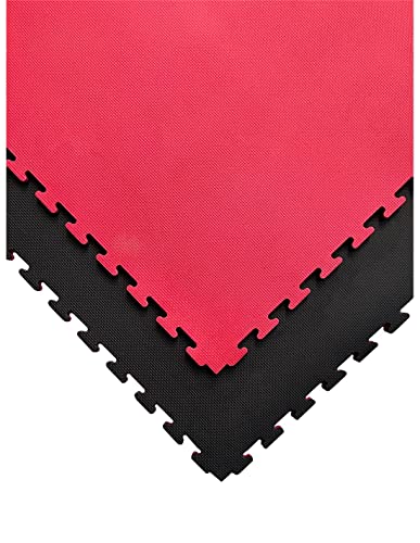 JARDIN202 - Lote x10 losetas Tatami Puzzle - Rojo/Negro | Esterilla Reversible Antideslizante | Suelo para gimnasios, Artes Marciales, Judo | Espesor: 20mm -