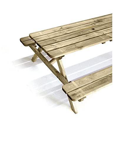 Jardin202 - Mesa de Picnic para 6-8 Adultos Resistencia | Comedero de Madera para Exterior | 177 x 152 x 71 cm | Natural