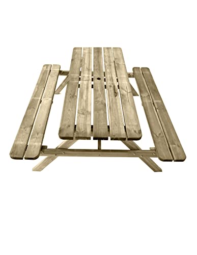 Jardin202 - Mesa de Picnic para 6-8 Adultos Resistencia | Comedero de Madera para Exterior | 177 x 152 x 71 cm | Natural