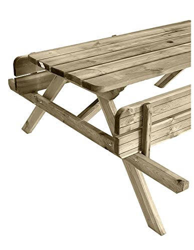 Jardin202 - Mesa de Picnic para 6-8 Adultos Resistencia | Comedero de Madera para Exterior | 177 x 152 x 71 cm | Natural