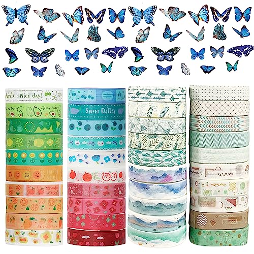 JEASTECH, 40 washi tape - 40 pegatinas mariposas - papeleria aesthetic - scrapbooking materiales kit - cinta adhesiva decorativa - el mejor set de cintas adhesivas decorativas