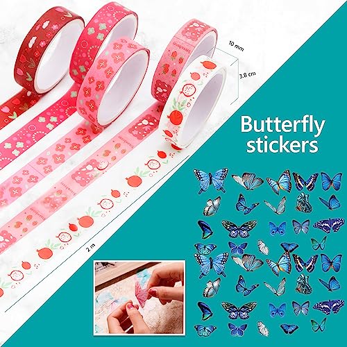 JEASTECH, 40 washi tape - 40 pegatinas mariposas - papeleria aesthetic - scrapbooking materiales kit - cinta adhesiva decorativa - el mejor set de cintas adhesivas decorativas