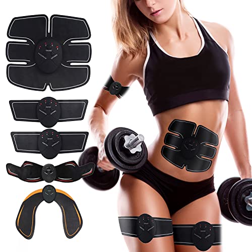 Jenylu 5 Piezas Electroestimulador Muscular, EMS Abdominales Electroestimulacion, Estimulador de Glúteos, 6 Modos y 10 Niveles para Abdomen/Brazo/Piernas/Cintura/Gluteos, Hombres y Mujeres