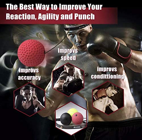 JGR SELECT Pelota de Boxeo Reflejos – con Diadema, 3 Niveles de Dificultad – para Reacción, Velocidad, Agilidad, Coordinación, Reflejo, Habilidades de Lucha – Adulto, Niño