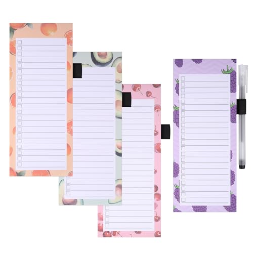 JIANTA Bloc de Notas Magnético para Nevera con Bolígrafo, 4 Pack Lista de la Compra con Iman, Planner Notebook, Diseño de Estilo Frutas, Adecuado para Hogar, Aula y Oficina