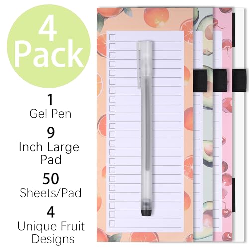 JIANTA Bloc de Notas Magnético para Nevera con Bolígrafo, 4 Pack Lista de la Compra con Iman, Planner Notebook, Diseño de Estilo Frutas, Adecuado para Hogar, Aula y Oficina