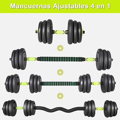 Jinpalay 40KG Pesas y Mancuernas Ajustables, con Barra de Unión Recta y agarre antideslizante para curl