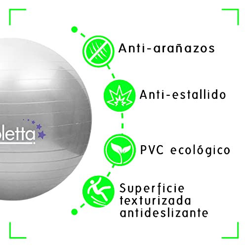 Jioletta - Pelota Pilates, Pelota Fitness, Pelota Embarazadas, Fitball - Segura, Resistente, Antiestallido - Inflador (65cm, Gris Plata)