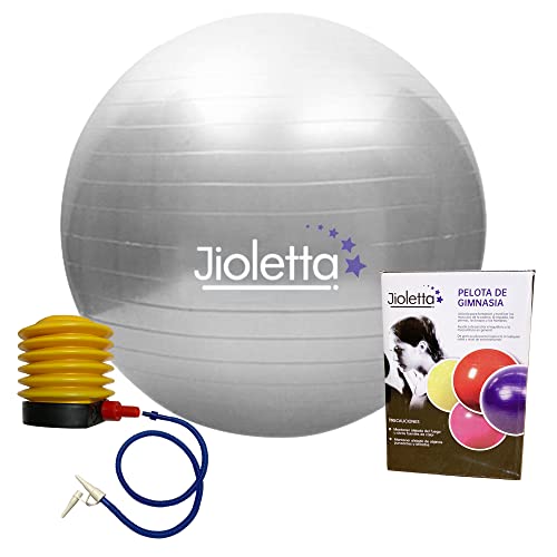 Jioletta - Pelota Pilates, Pelota Fitness, Pelota Embarazadas, Fitball - Segura, Resistente, Antiestallido - Inflador (65cm, Gris Plata)