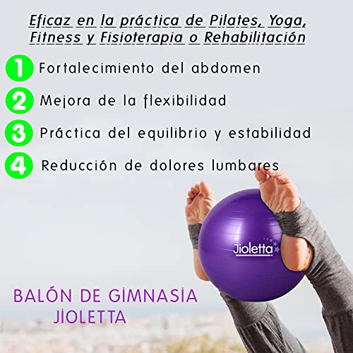 Jioletta - Pelota Pilates, Pelota Fitness, Pelota Embarazadas, Fitball - Segura, Resistente, Antiestallido - Inflador (65cm, Púrpura)