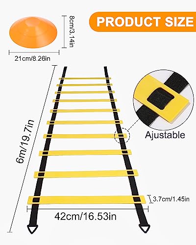 Jissta Speed ​​Agility Training Kit para Agilidad,Escalera de Agilidad 6M,12 Conos Deportivos y Entrenador de Patadas de fútbol,Equipo de Entrenamiento de fútbol para niños y Adultos