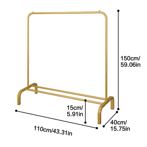 JIUYOTREE Perchero de metal de 110 cm con perchero inferior para abrigos, faldas, camisas, suéteres, color dorado