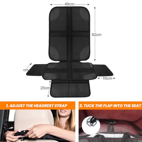 JNNJ Protector Asiento Coche, Protector Asiento Coche Silla Bebe, Impermeable Protector De Asiento Trasero Coche con Organizador Bolsillos, Antideslizante Seguro Protege La Tapicería Coches(Negro)