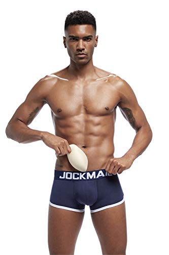 JOCKMAIL Ropa Interior para Hombre Sexy Boxeador con Almohadilla extraíble Ropa Interior de algodón para Hombre con Almohadilla Nalgas (XL, Azul Marino)