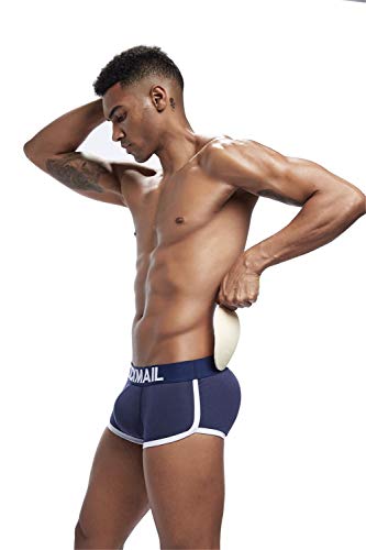 JOCKMAIL Ropa Interior para Hombre Sexy Boxeador con Almohadilla extraíble Ropa Interior de algodón para Hombre con Almohadilla Nalgas (XL, Azul Marino)