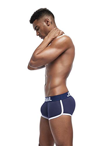 JOCKMAIL Ropa Interior para Hombre Sexy Boxeador con Almohadilla extraíble Ropa Interior de algodón para Hombre con Almohadilla Nalgas (XL, Azul Marino)