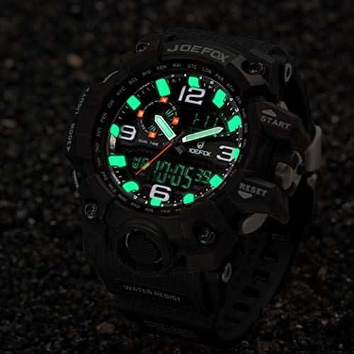 JOEFOX Reloj Militar para Hombre Rojo Deporte Relojes Analógico y Digital LED Electrónico Grande Relojes Resistente al Agua 50M