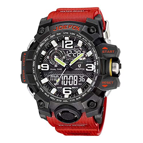 JOEFOX Reloj Militar para Hombre Rojo Deporte Relojes Analógico y Digital LED Electrónico Grande Relojes Resistente al Agua 50M