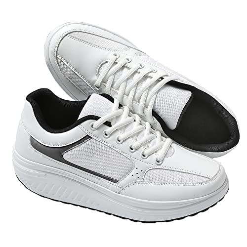 JOMIX Zapatillas Deportivas Mujer Basculantes Sneakers Zapatos Mecedores Cómodos Adelgazar Caminata Jogging Fitness, 01 Blanco, 38 EU