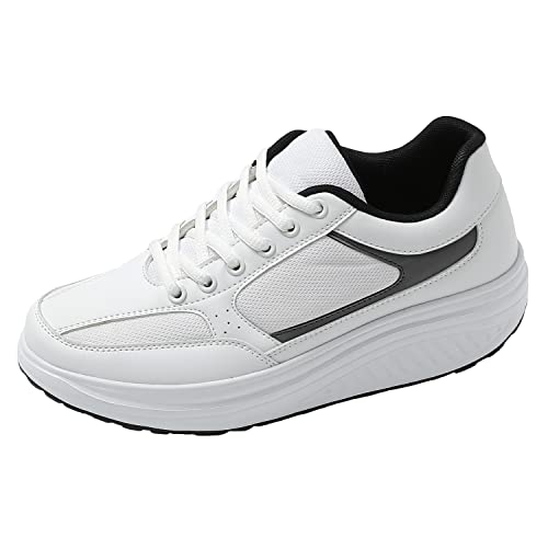 JOMIX Zapatillas Deportivas Mujer Basculantes Sneakers Zapatos Mecedores Cómodos Adelgazar Caminata Jogging Fitness, 01 Blanco, 38 EU