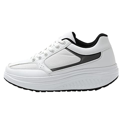 JOMIX Zapatillas Deportivas Mujer Basculantes Sneakers Zapatos Mecedores Cómodos Adelgazar Caminata Jogging Fitness, 01 Blanco, 38 EU