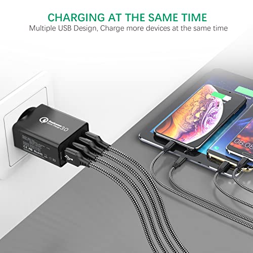 JOOMFEEN Quick Charge 3.0 Cargador USB de Pared con Cable USB Tipo C,30W QC 3.0 Cargador Móvil 4 Puertos Cargador de Red USB Carga Rapida para Samsung Galaxy S10E/S9/S8/Note8,Huawei P20,Xiaomi(Negro)