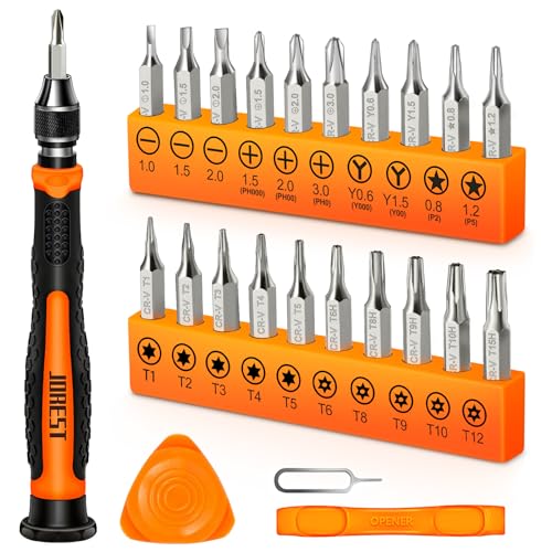 JOREST 24Pcs Destornilladores Precision Kit, Set Herramientas con Torx T1 T2 T3 T5 T6 T8 T9 T15, Triwing Y000, Phillips PH000, P2/P5, -1.0/2.0, etc