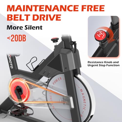 JOROTO Bicicleta Estática Magnética, bici estatica para en Casa con transmisión por correa, manillar ajustable en 4 direcciones, monitor LCD, soporte para tableta extra grande, capacidad de 150 kg.