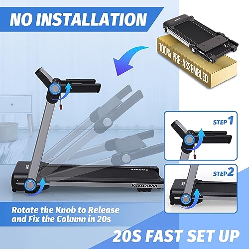 JOROTO Cinta de Correr Plegable Eléctrica en Casa, Cinta de Andar Profesional Que Ahorra Espacio 2.5HP, 0.5-14km/h, Cinta Andadora con Bluetooth y Aplicación, Capacidad de Carga 120KG