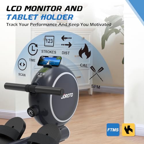 JOROTO Maquina de Remo para Casa, Resistencia Magnética, Riel Retráctil de Aluminio, Capacidad Máxima 140 KG con Función Bluetooth, Remo Fitness Silenciosa para Uso Doméstico