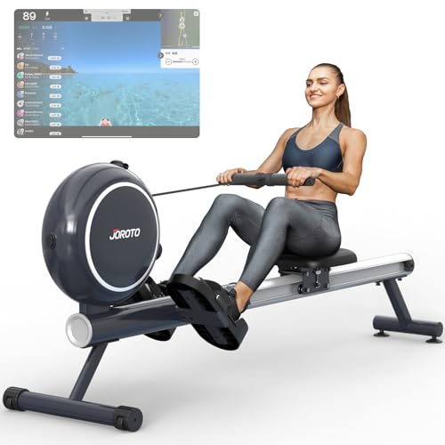 JOROTO Maquina de Remo para Casa, Resistencia Magnética, Riel Retráctil de Aluminio, Capacidad Máxima 140 KG con Función Bluetooth, Remo Fitness Silenciosa para Uso Doméstico