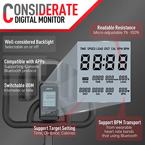 JOROTO X4S - Bicicleta Estática Bluetooth Para Interiores Con Resistencia Magnética Legible y Transmisión Por Correa (Capacidad De 160 Kg)
