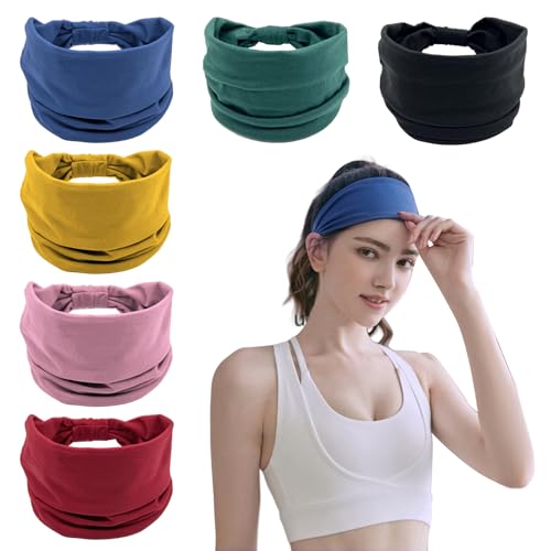 Jortmrd 6 Piezas Cinta de Pelo Mujer Diadema el pelo Turbante Cintas de Pelo Elásticas Anchas con Nudo Cruzado para Niñas y Mujeres que Practican Yoga, Corren y Hacen Ejercicio (6 Colores)