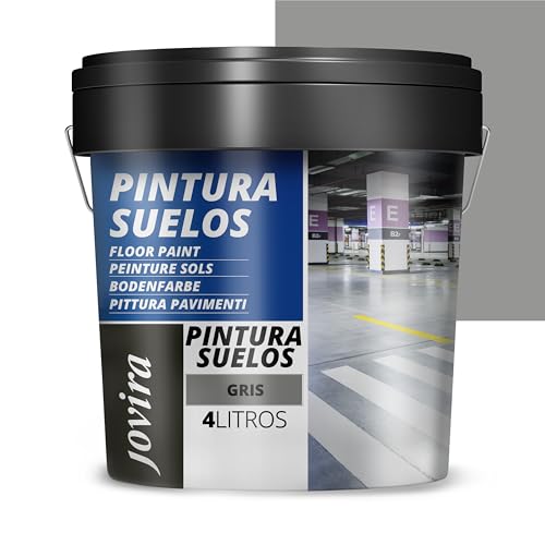 JOVIRA PINTURAS Pintura Suelos, Garajes y Pavimentos Deportivos en general, acabado Mate. Protege y decora las superficies de hormigón, cemento y asfalto. (4 Litros, Gris)